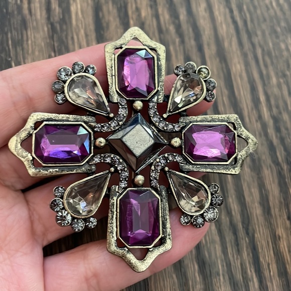 Large brooch with gemstones and rhinestones - Picture 2 of 5